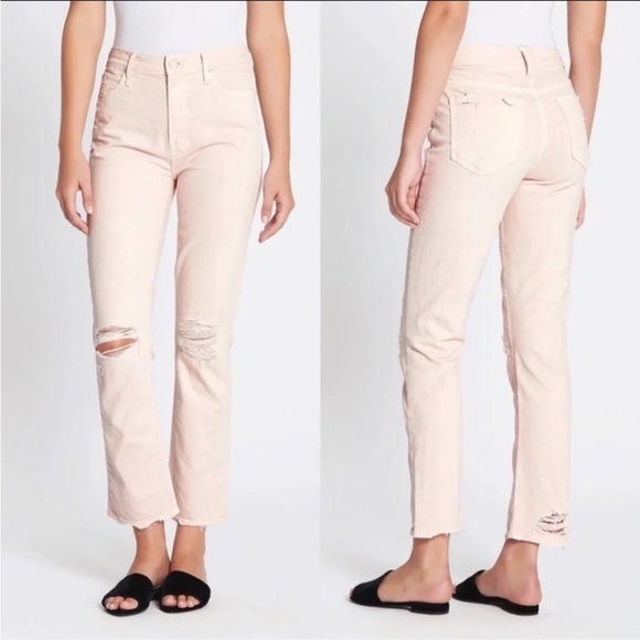 Mother The High Waisted Rascal Ankle soft pink Distressed Jean 28 - Picture 1 of 5